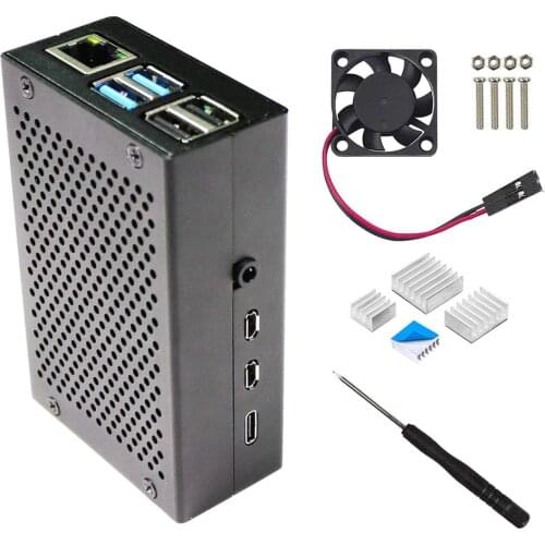 Raspberry Pi 4 Aluminum Case, Pi4 Case with Fan and 4 pcs Heat-Sinks, Raspberry Pi 4B Case with Fan