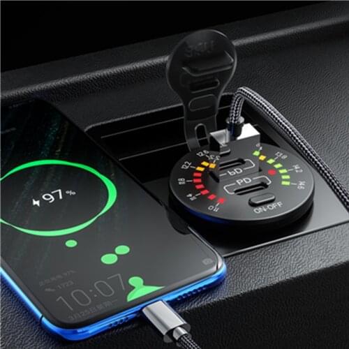 36W Fast USB-C Car Charger With USB Quick Charge 3.0 And Type C Charger Socket With LED Digital Voltmeter Auto Power Adapter
