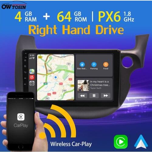 10.1'' PX6 4G+64G Android 10.0 Car Multimedia Player For Honda Fit Jazz RHD 2007-2013 GPS Navigation Radio Wireless Carplay WiFi
