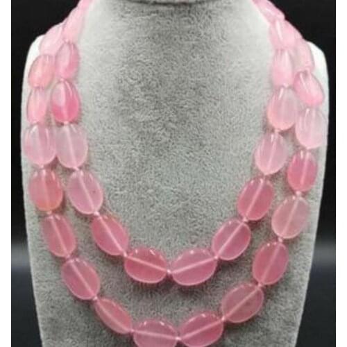 Free Shipping AAA+ 13x18mm Pink Jade Oval Gemstone Beads Long Necklace 34 inch