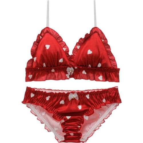 Ultra-thin Women Underwear Set Sexy Chiffon Lace Bra Set Strawberry Printing Heart Star Noble Girl Bralette Lingerie and Panties