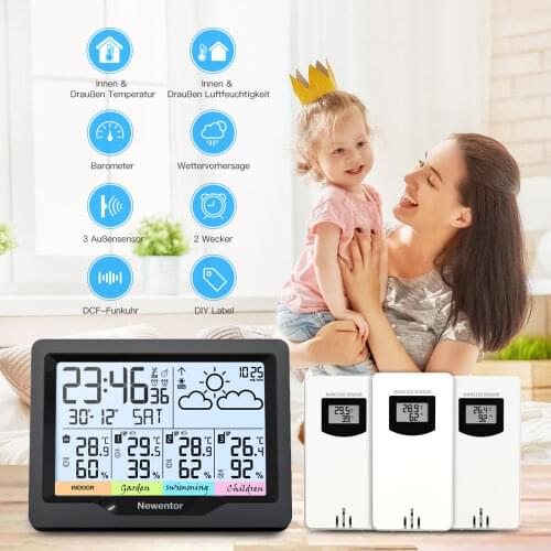 Newentor Q5 Professional Weather Station Wifi Indoor Outdoor Digital Forecast Hygrometer Humidity Temperature Display 3 Sensor