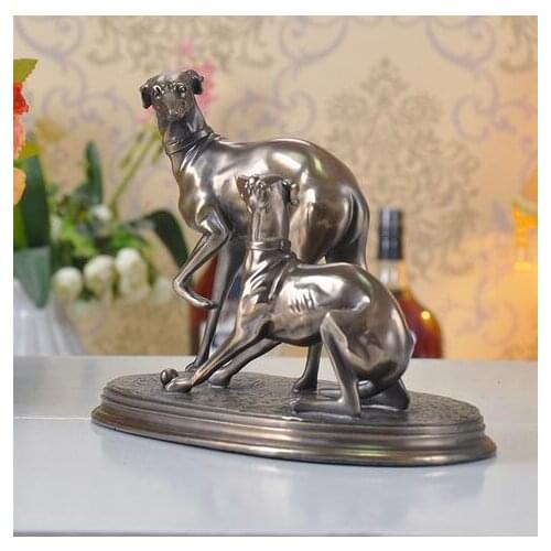 HOME DECORATION GREYHOUND LOVERS FIGURINE RESIN AND COPPER HUNTING DOG SCULPTURE ART AND CRAFT ORNAMENT FOR HOME AND OFFICE