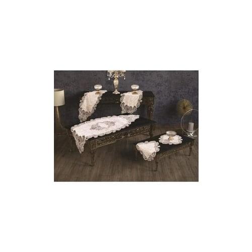 ​DowryWorld - French Laced Jasmine Velvet Living Room Set 5 Pieces Gold