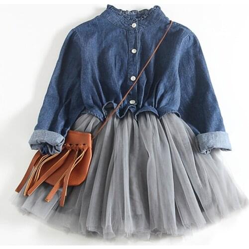 Autumn Denim Kids Dresses For Girls Patchwork TuTu Dress Cotton Kids Clothing Infant Jeans Dresses Baby Girl Princess Dress 3-8Y