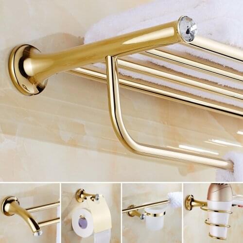 European Luxury Gold Crystal Brass Bathroom Accessories Bathroom Hardware Set Gold Soap Dish Towel Paper Holder