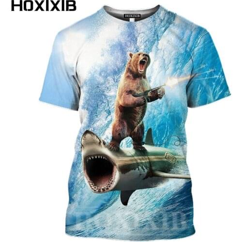 HOXIXIB Men Tshirt 3D Print Marine Life Tiger Shark T Shirt Cosplay Animal Funny Bear War Beauty Girl Surf Sports Women Clothing