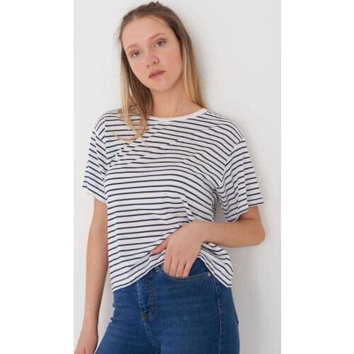 Womens Navy White Striped Design Tshirt Casual Fashion Wear Summer Season Products Casual Sports Street Wear