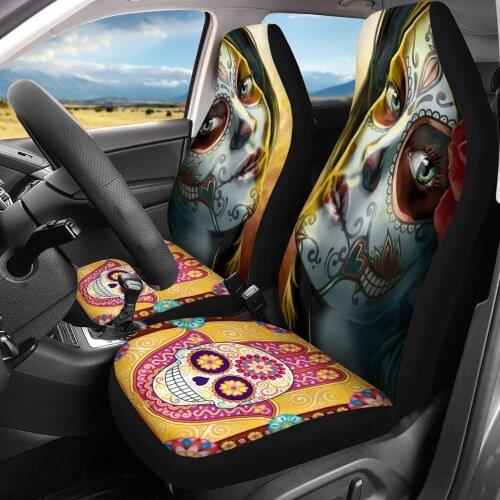 HUGSIDEA Yellow Girl With Sugar Skull Design Vehicle/Car Seat Cover Elastic Fiber SUV Interior Decoration Sheet Auto Seat Cocers