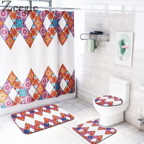 Zeegle European Style Bath Mat Shower Curtain Bathroom Carpet Set Anti-slip Toilet Mat Bathroom Rug Absorbent Bathroom Mat Set