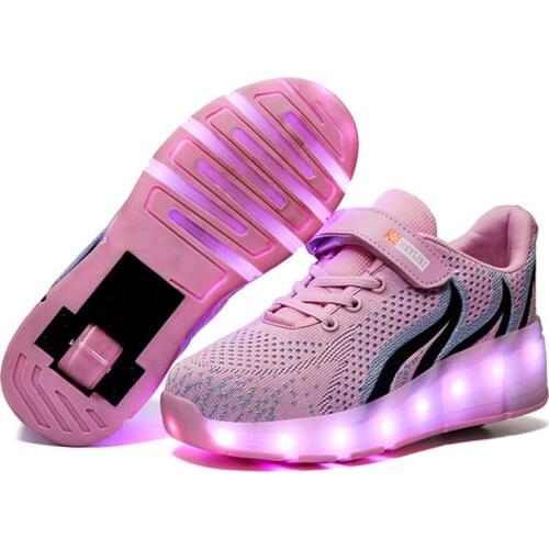 Size 28-40 Girls Luminous Roller Skate Shoes Kids Roller Sneakers with Lights USB Charged Children Boys LED Shoes Double Wheels