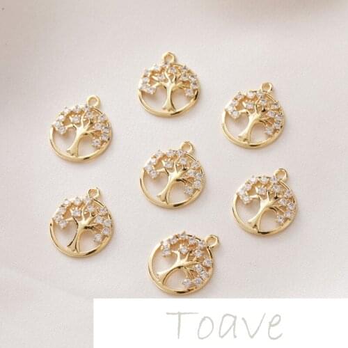 14K gold-covered round tree pendant inlaid zircon diy earrings hand-made material accessories