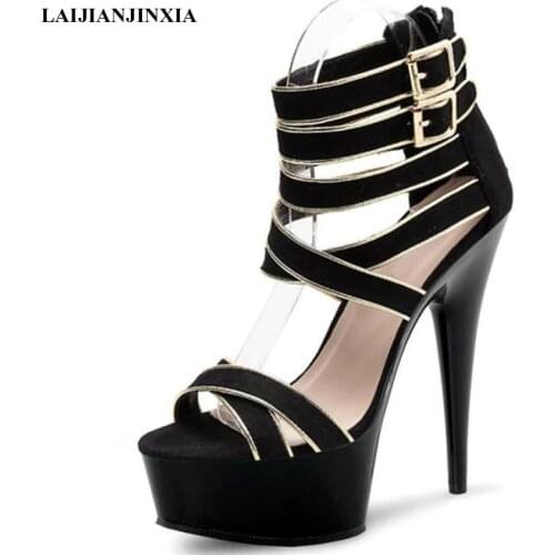 LAIJIANJINXIA New 6 Inch High Heels Sexy Crystal Sandals Transparent 15 Cm Model Wedding Pumps Pole Dancing High-Heeled Shoes