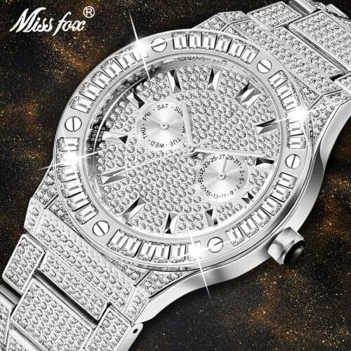 MISSFOX Dropshipping Fashion Silver Mens Watches Stainless Steel Top Brand Luxury Chronograph Quartz Watch Men Relogio Masculino