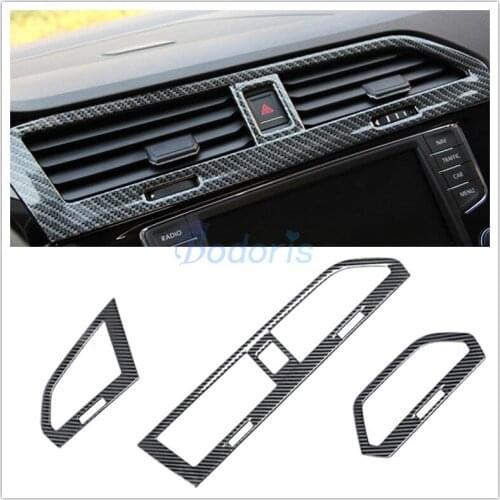 For Volkswagen VW LHD Tiguan 2017 2018 Carbon Fiber Color Dashboard Air Conditioner AC Outlet Vent Cover Car Styling Accessories