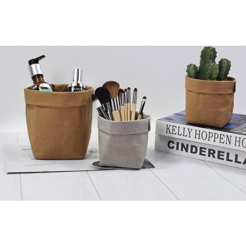 Nordic Ins Style Makeup Brushes Storage Basket Vintage Kraft Paper Bag Plant Flowers Pots Multifunction Home Toy Cosmetic Bag