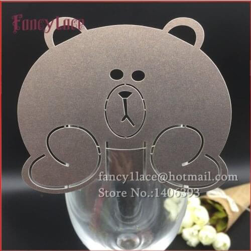New Arrival!! 60PCS Lovely Bear Brown Wine Glass Cup Paper Card For Wedding Party/Table Decoration/Home Decor Name Place Cards