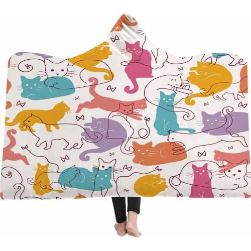 Blanket Cute Cats Hooded Printed Blanket Hoodie Weighted Warm Blankets For Bed Double Layer Thickened Home TZ-0003