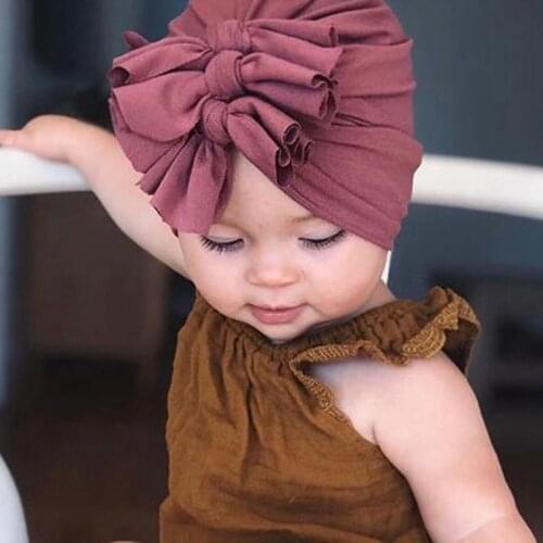 Solid Baby Cotton Beanies Cute Bear Ear Bowknot Turban Hats Sweet Soft 0-4T Elastic Caps For Newborn Baby Boy Girls Headwraps