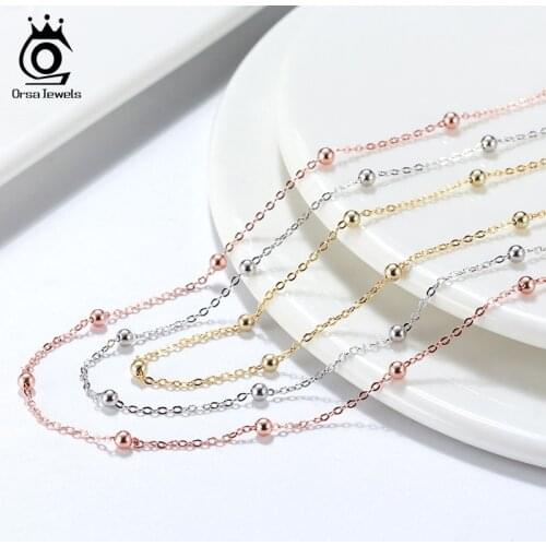 ORSA JEWELS 925 Silver Satellite Chain 1.0mm Cable Chain Necklace with 2.0mm Ball Beads For Women Chain Jewelry 45/60cm SC43