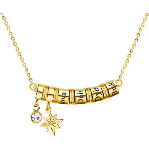 Custom Engraved North Star Smile Bar Name Necklace with Beads Personalized Inscription Customization for Women Jewelry Gift