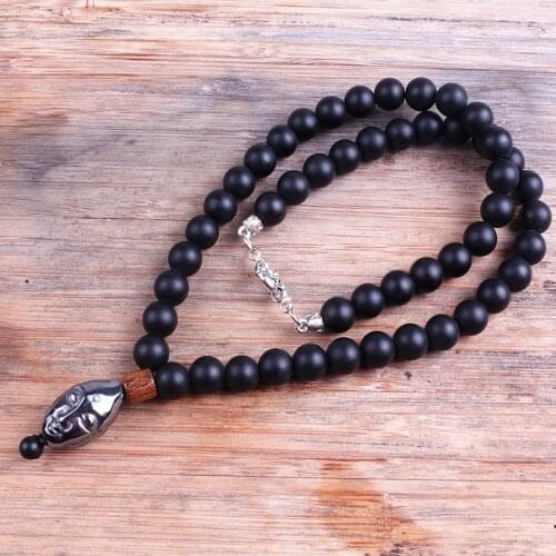 10MM Black bead & Hematite pendant necklace for men tribal