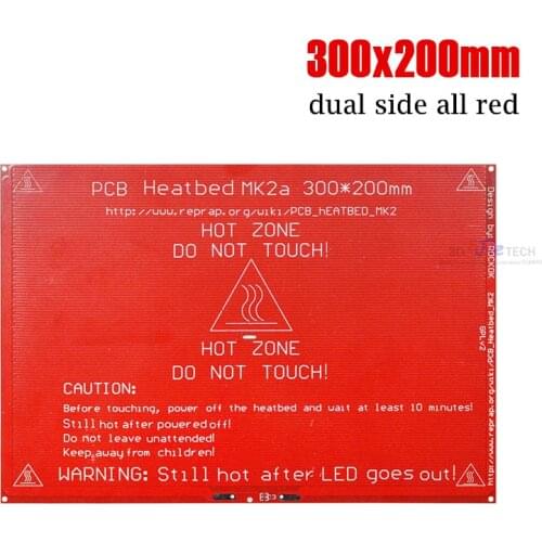 Large size MK2A 300x200mm Aluminum Heated Bed PCB 12V/24V ( dual side all red ) for Prusa i3 or other RepRap Upgrade 3D Printer