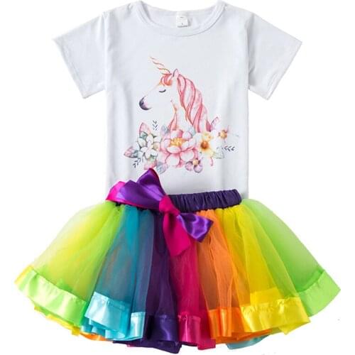 Baby Infant Girls Tutu Dress Suits Tops+ Skirt Fancy Costume Summer Princess Vestido Clothing Unicorn Dress Set