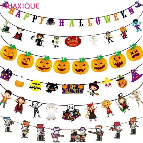 Happy Halloween Color Letter Dovetail Pumpkin Doll Vampire Skeleton Ghost Ornaments Pull Flag Halloween Family Party Ornaments