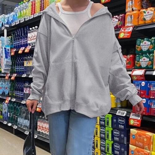 Casual Autumn Winter Oversized Hoodie Women Harajuku Loose Zipper Up Hoodies Front Pocket Jacket Out Outwear Clothing