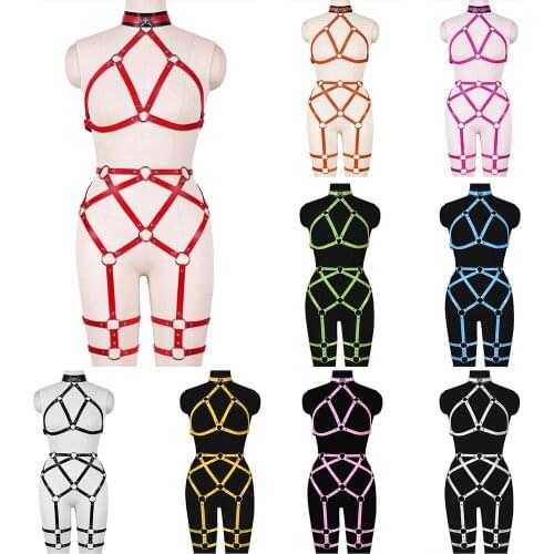 Full Body Womens Belt Accessories Punk Gothic Style Dance Rave Garters Lingerie Set Leather Harness Cage Bra Adjust Waist Size