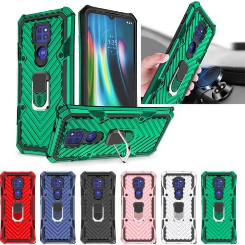 2in1 Luxury Shockproof Case for Moto G9 Play Metal Ring Holder Cover for Moto G9 G 9 Heavy Duty Hard Back Capa E7 E 7 Plus