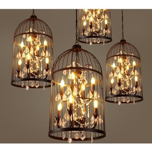 Retro industrial wind crystal birdcage chandelier lamps restaurant bar mall living room lights