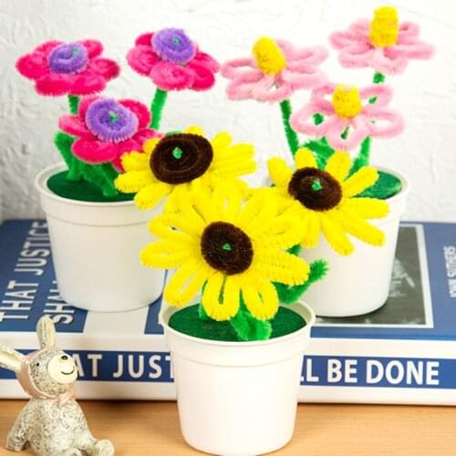 Hand Twisted Plush Stick Potted Flower Pots Kindergarten Kid DIY Flower Craft Toys Handmade Kit Twister Root FlowerTeaching Aids
