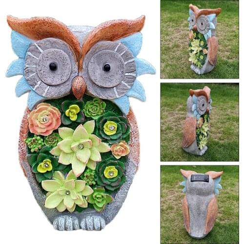 Owl Garden Statue, Resin Owl Figurine Yard Path Lawn Ornaments with Solar LED Lights for Outdoor Yard Decorations Gardener Gift