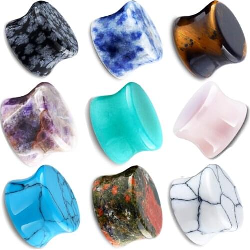 JUNLOWPY Fashion Ear Tunnels Earring Gauges Nature Stone Piercing Plugs 00g Ear Expander Lobe Stretcher Sexy Body Jewelry 2pcs