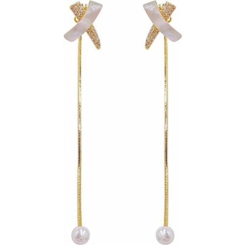 SINZRY new 2020 sweety cubic zircon X shape long shell dangle earrings Korean stylish lady drop earrings