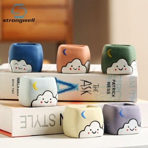 Strongwell Fairy Garden Decoration Flower Pot Cute White Cloud Cartoon Painted Potted Succulent Flowerpots Home Decoration Gifts