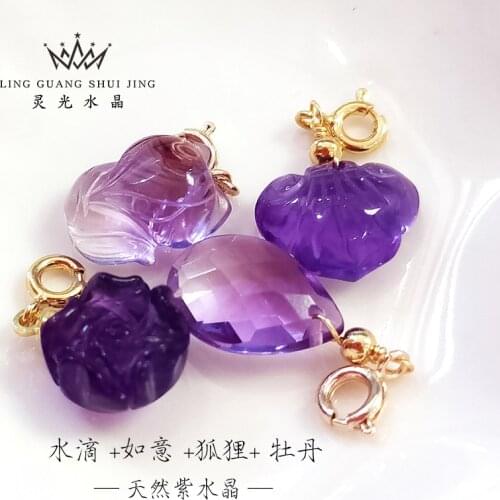 Loose beads amethyst/AMAZONITE carved fox/drop/flower/RUYI pendant for DIY jewelry making FPPJ wholesale