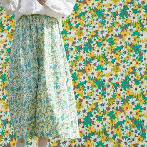 Yellow White And Green Flowers Pure Cotton Fabric For Dress Tissus Coton Imprimé Telas Algodon Estampadas Sewing Ткань Для Шитья