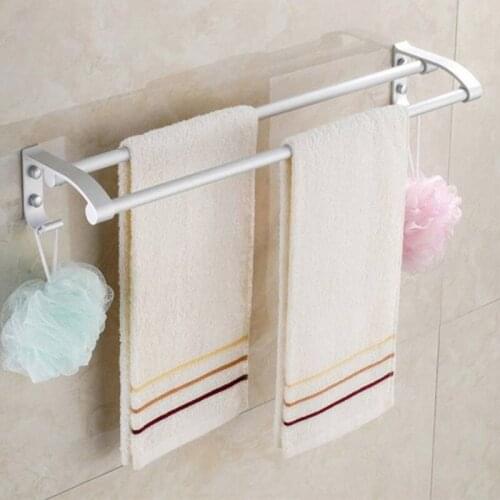 Towel Rack Free Punching Bathroom Rack Space Aluminum Double Rod Rack Hook Bathroom Clothes Towel Storage Rack Bathroom Pendant
