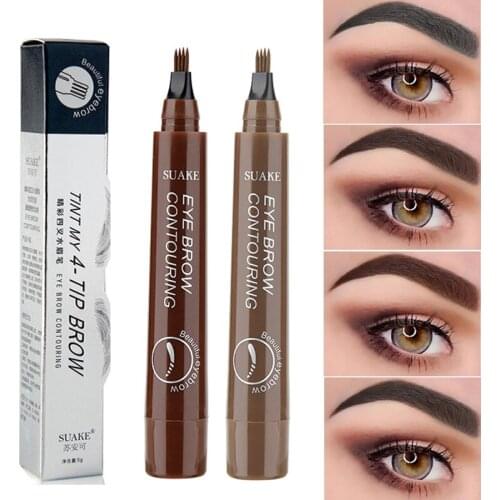 5 Colors Eyebrow Pen Waterproof 4 Fork Tip Eyebrow Tattoo Pencil Cosmetic Long Lasting Natural Dark Brown Liquid Eye Brow Pencil