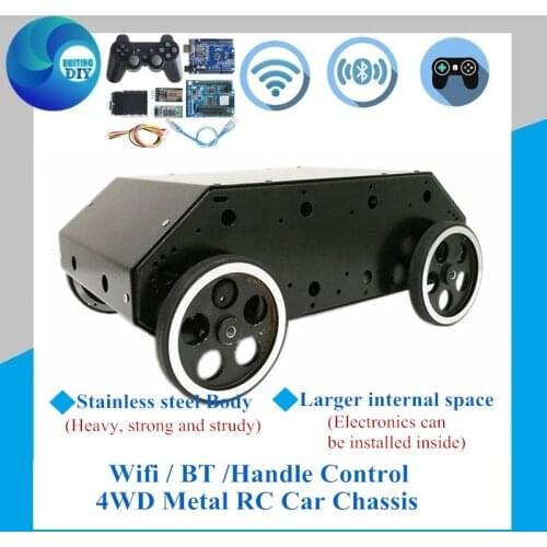 Wifi/ BT/ PS2 Control VC-100 Enclosed 4wd RC Car With Stainless Steel Frame Metal Wheel 37mm High Power Motor For Arduino DIY