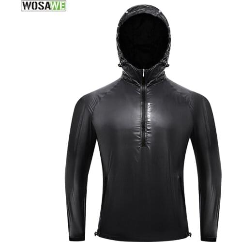 WOSAWE Ultralight Skin Cycling Rain Jacket For Men Waterproof Pullover Hoodie Bike Bicycle Running Hiking Camping Windbreaker