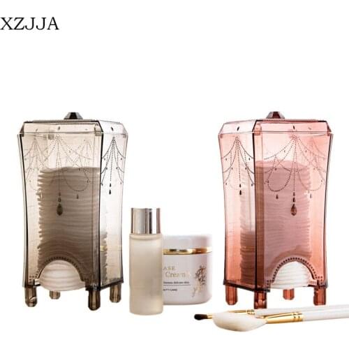 XZJJA Creative Acrylic Desktop Cosmetics Cotton Storage Box Transparent Cotton Swabs Stick Cosmetic Makeup Organizer