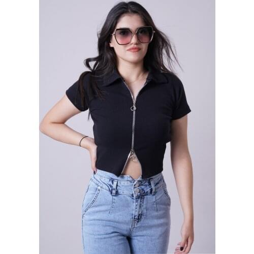 MANGA Womens Zippered Crop Blouse