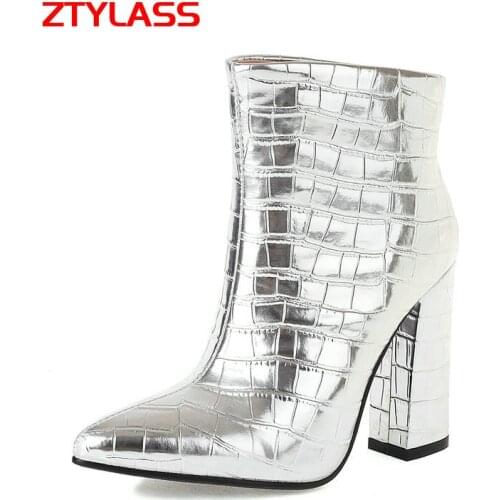 2021 New Autumn Winter Stone Pattern Women Ankle Boots Fashion Slip On Thick Heel Short Boots Pointed Toe Lady Boots 34-43