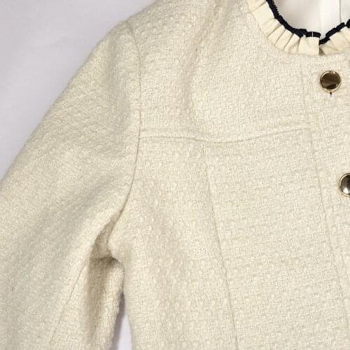 Womens Tweed Short Coat Ladies Frill Collar Single-Breasted Fashion Jacket Female Outwear Top With Pockets 2021 Autumn Winter