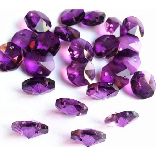 100pcs/lot 14mm Dark Purple Crystal Octagon Beads 2 Holes For Chandelier Parts Diy Beads Curtain Accessories Wedding/ Home Decor