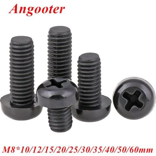 20pcs GB818 M8*10/12/15/20/25/30/40/50mm Black Nylon Round Head Screw Pan Phillips head Machine Screws Bolts with M8 Hex Nut